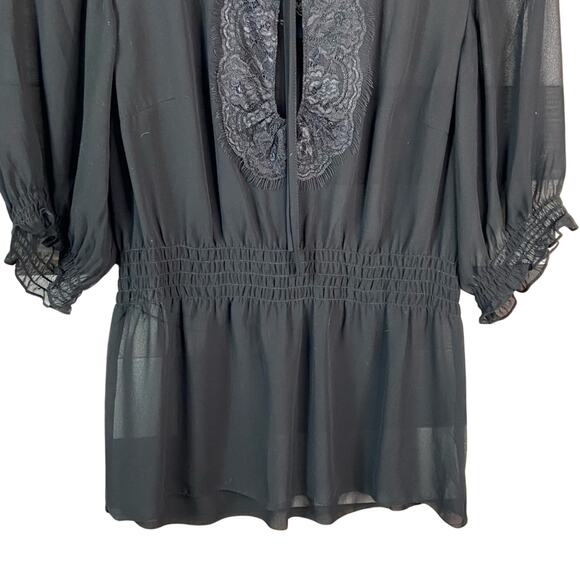 Guess Jeans Black Sheer Half Sleeve Blouse Women's Size Medium - Picture 3 of 6